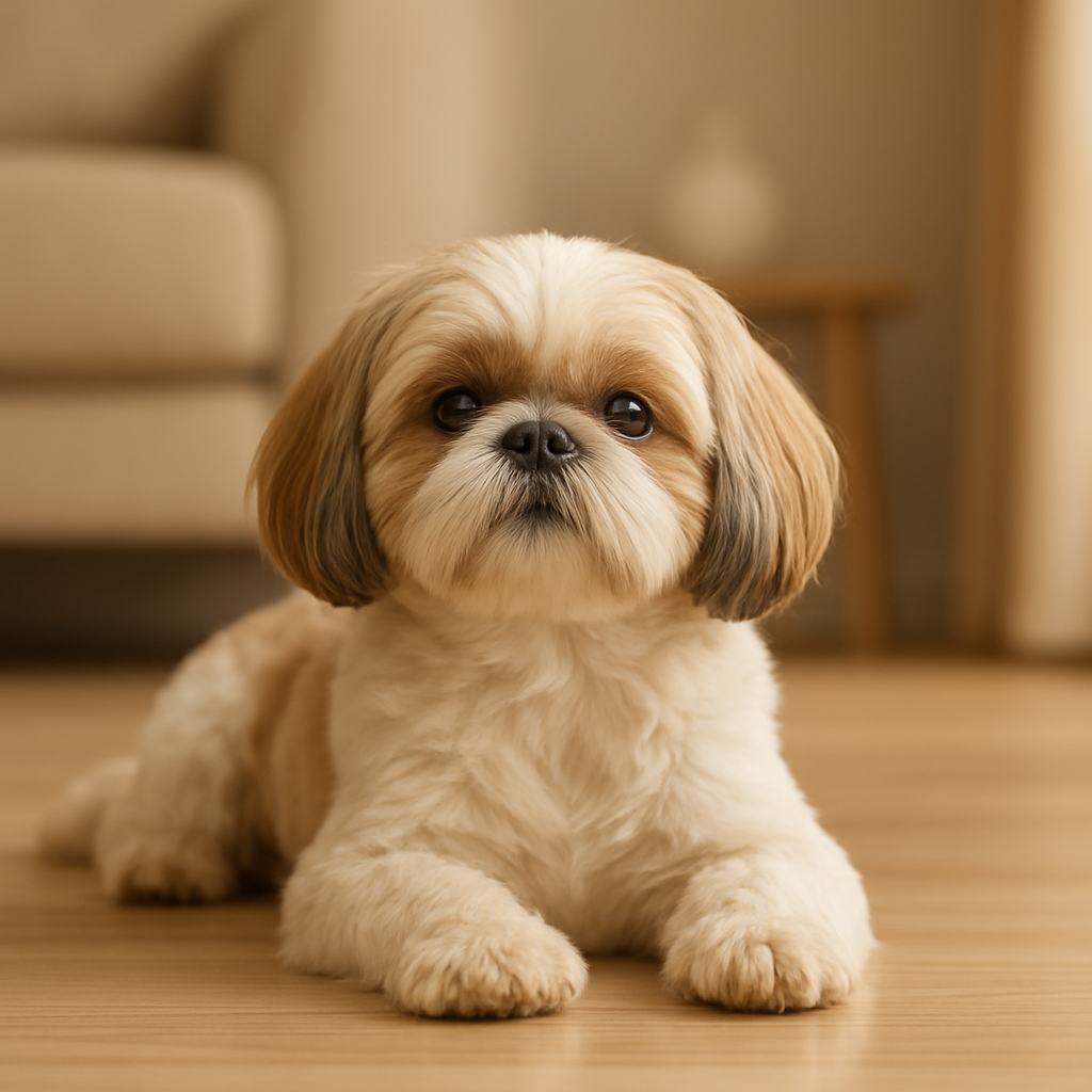 Shih Tzu tranquilo y obediente descansando en un hogar ordenado